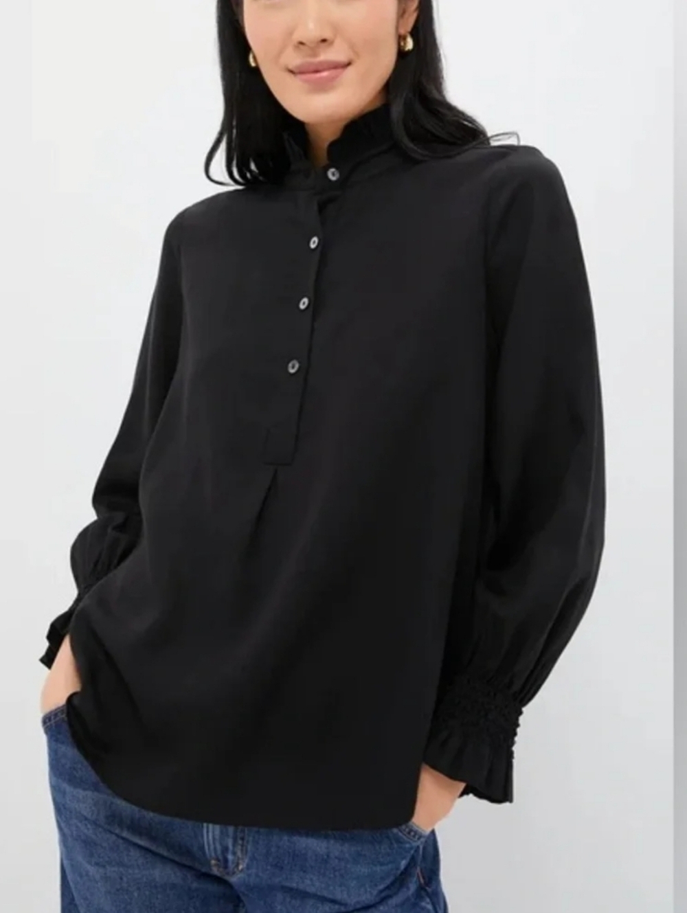 Tuckernuck ✨️ Women's Black Ruffled Neck Long Sleeve Shirt Size XXXL